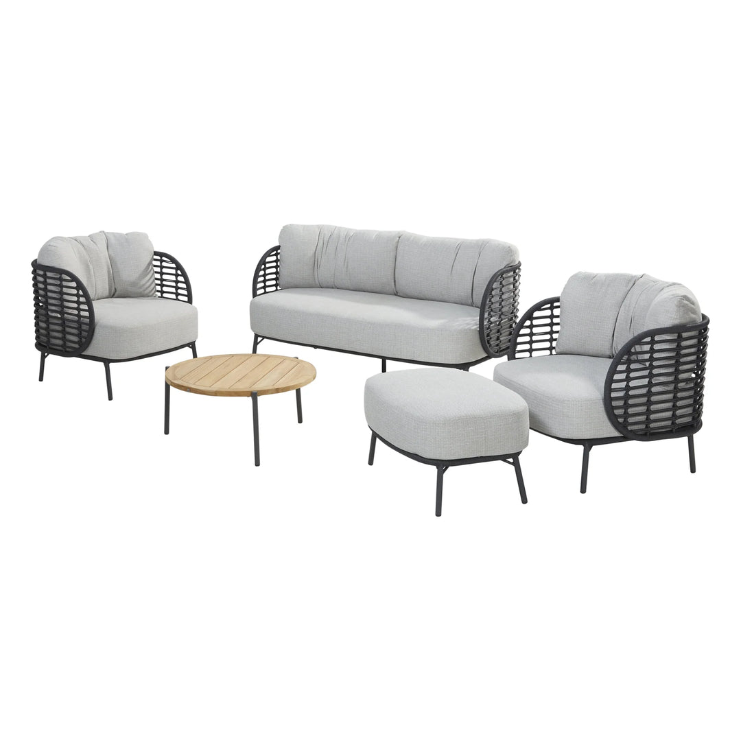 Virasat Locator Outdoor Sofa Set 2 Seater , 2 Single seater with ottoman and 1 Center Table Set (Dark Grey) Braided & Rope