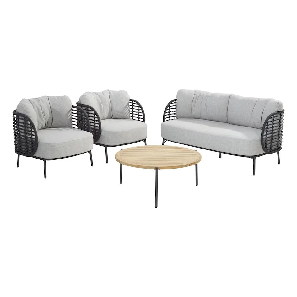 Virasat Outdoor Sofa Set 2 Seater, 2 Single Seater with Ottoman and 1 Center Table Set (Dark Grey) Braided & Rope-VIRASAT FURNITURE & FURNISHING