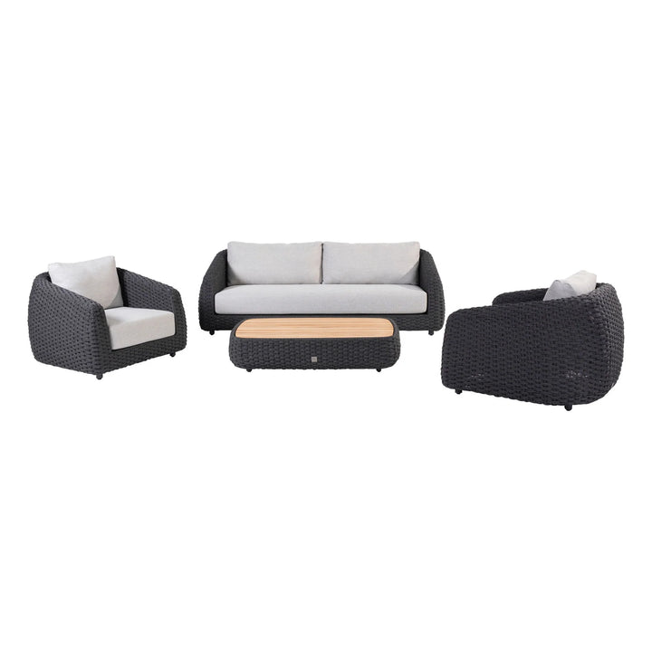 Virasat Deskoy Outdoor Garden Balcony Sofa Set 2 Seater, 2 Single seater and 1 Center Table Set, Braid & Rope (Black)