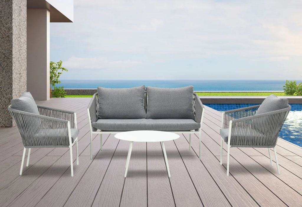 Virasat Outdoor Sofa Set 2 Seater, 2 Single Seater and 1 Center Table Set (White + Grey) Braided & Rope-VIRASAT FURNITURE & FURNISHING