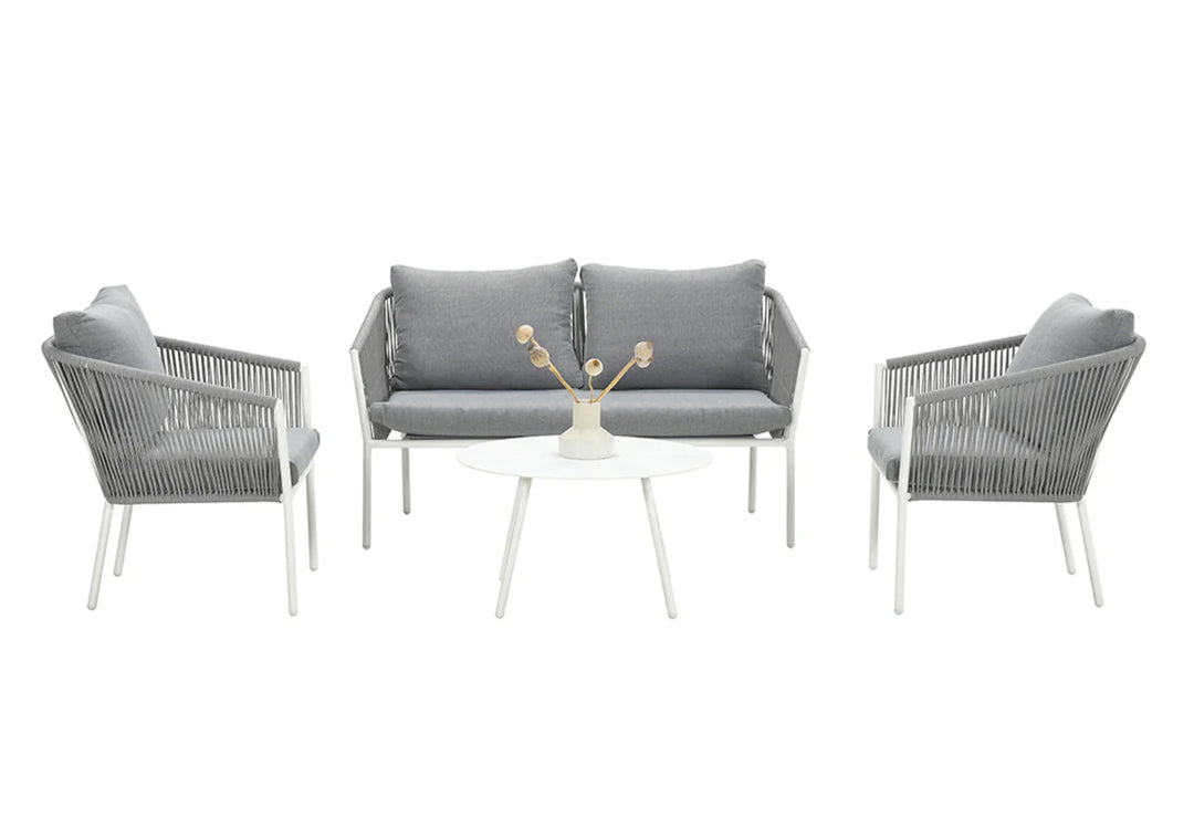 Virasat Muno Outdoor Sofa Set 2 Seater , 2 Single seater and 1 Center Table Set (White + Grey) Braided & Rope