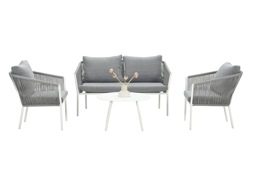 Virasat Outdoor Sofa Set 2 Seater, 2 Single Seater and 1 Center Table Set (White + Grey) Braided & Rope-VIRASAT FURNITURE & FURNISHING