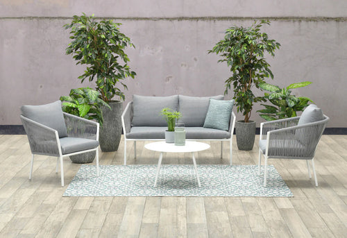 Virasat Outdoor Sofa Set 2 Seater, 2 Single Seater and 1 Center Table Set (White + Grey) Braided & Rope-VIRASAT FURNITURE & FURNISHING