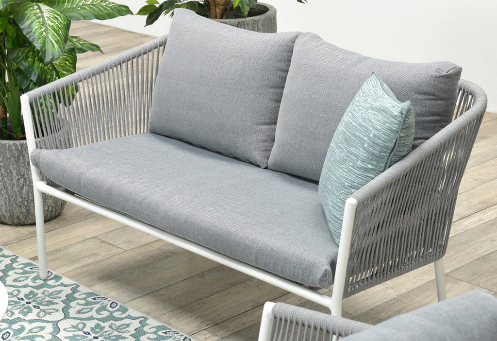 Virasat Outdoor Sofa Set 2 Seater, 2 Single Seater and 1 Center Table Set (White + Grey) Braided & Rope-VIRASAT FURNITURE & FURNISHING