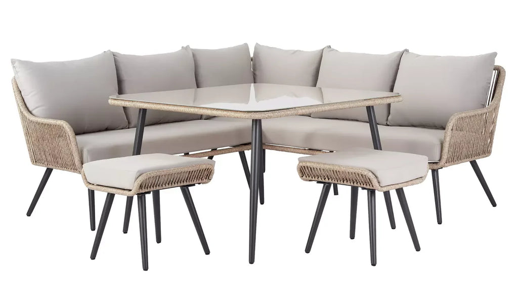 Virasat Outdoor Garden Balcony Sofa Set 5 Seater and 1 Center Table With 2 Ottoman Set (Tan)-VIRASAT FURNITURE & FURNISHING