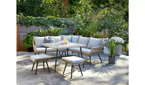 Virasat Outdoor Garden Balcony Sofa Set 5 Seater and 1 Center Table With 2 Ottoman Set (Tan)-VIRASAT FURNITURE & FURNISHING