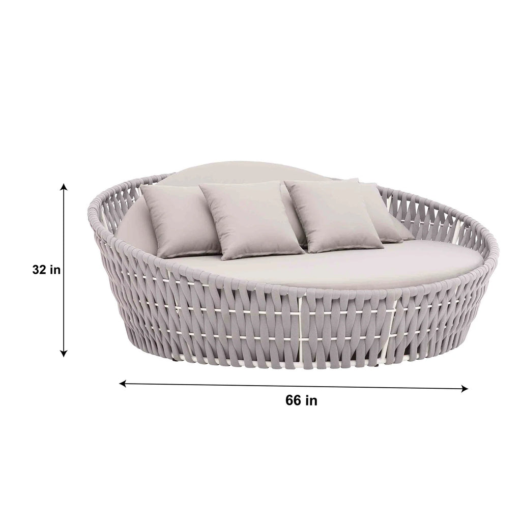 Virasat Outdoor Poolside Sunbed With Cushion Daybed ( Light Grey) Braided & Rope-VIRASAT FURNITURE & FURNISHING