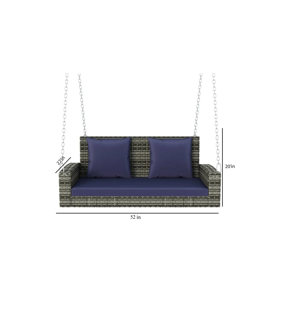Virasat Double Seater Hanging Swing Without Stand For Balcony, Garden Swing (Grey + Blue)-VIRASAT FURNITURE & FURNISHING