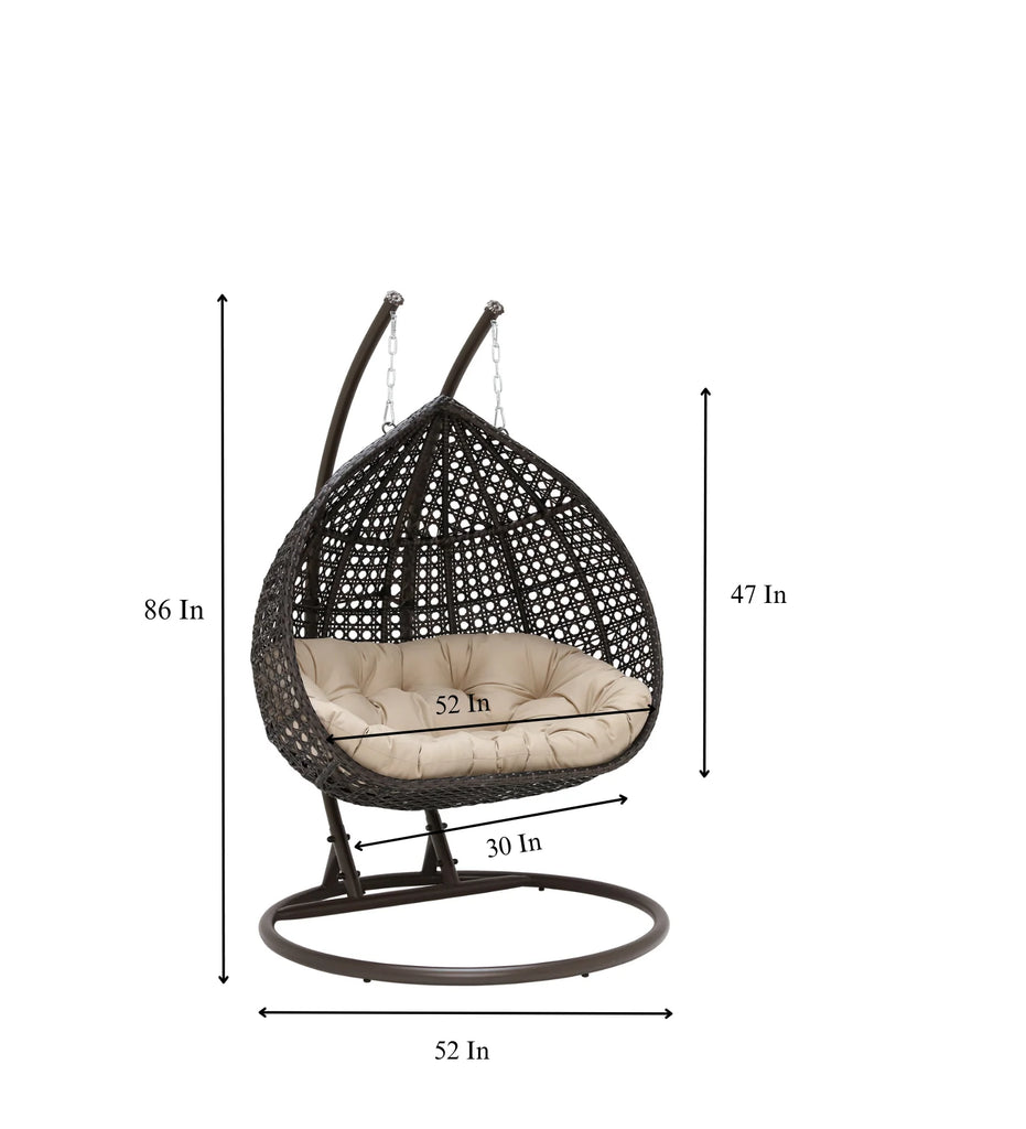 Virasat Double Seater Hanging Swing With Stand For Balcony, Garden Swing (Dark Brown)-VIRASAT FURNITURE & FURNISHING