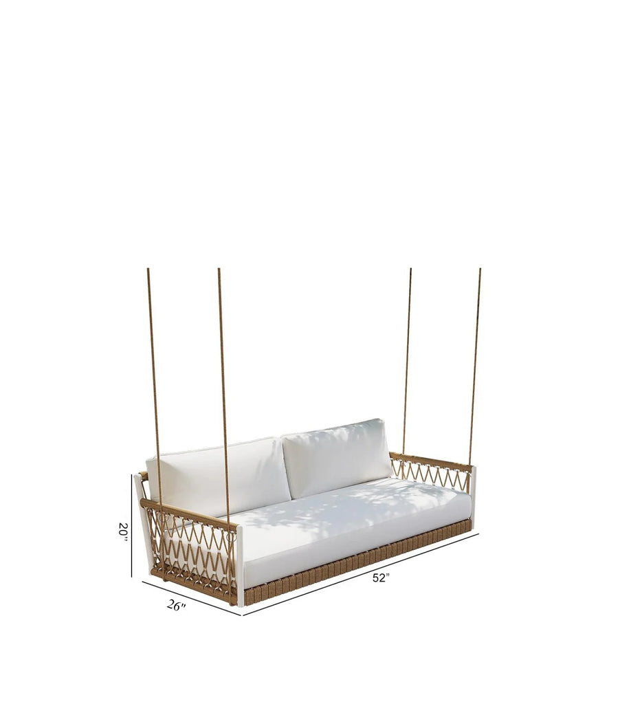 Virasat Double Seater Hanging Swing Without Stand For Balcony, Garden Swing (Tan + White) Braided & Rope-VIRASAT FURNITURE & FURNISHING