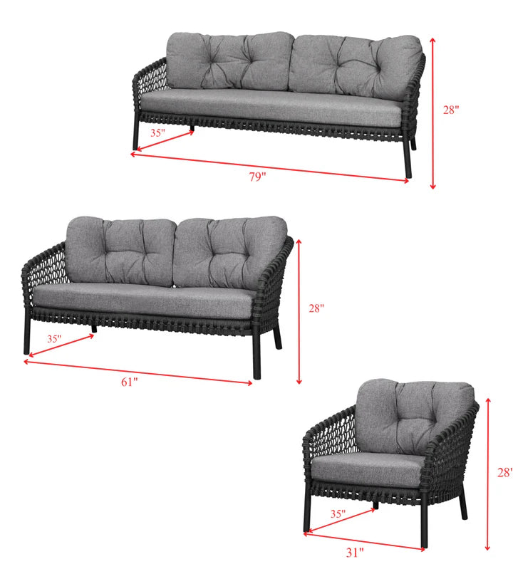 VIRASAT FURNITURE OUTDOOR ROPE SOFA SET 6-SEATER WITH SIDE & CENTER TABLE (GREY) - BRAIDED GARDEN & BALCONY SET