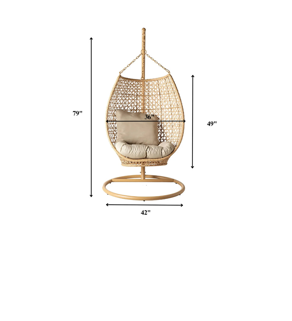 Virasat Single Seater Hanging Swing With Stand For Balcony, Garden (Honey)-VIRASAT FURNITURE & FURNISHING