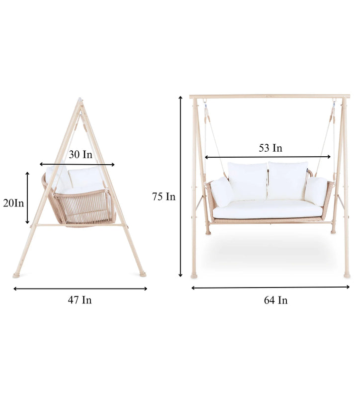 Virasat Sirena Double Seater Hanging Swing With Stand For Balcony , Garden Swing (White +Tan)