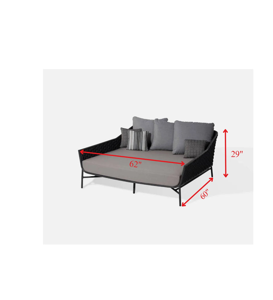 Virasat Outdoor Poolside Sunbed With Cushion Daybed (Black) Braided & Rope-VIRASAT FURNITURE & FURNISHING