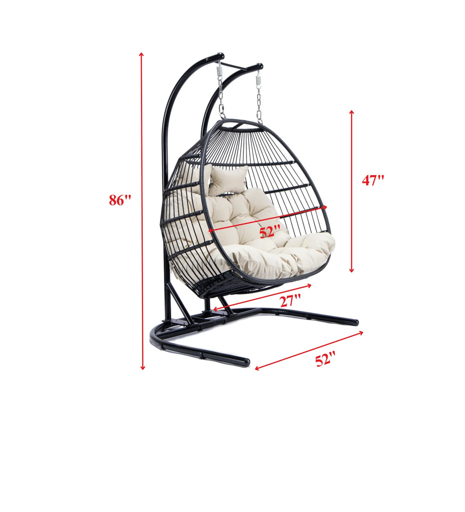 Virasat Double Seater Hanging Swing With Stand For Balcony, Garden Swing (Black) Braided and Rope-VIRASAT FURNITURE & FURNISHING