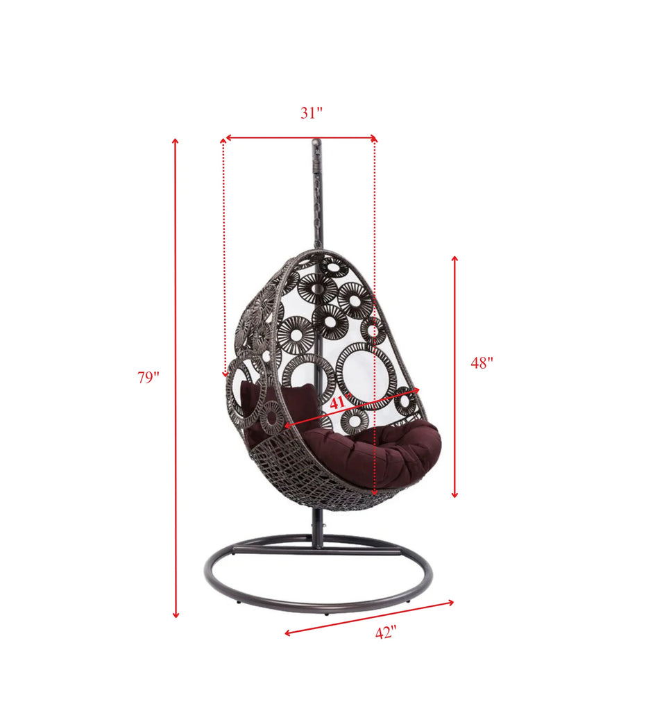 Virasat Single Seater Hanging Swing With Stand For Balcony, Garden Swing (Dark Brown)-VIRASAT FURNITURE & FURNISHING
