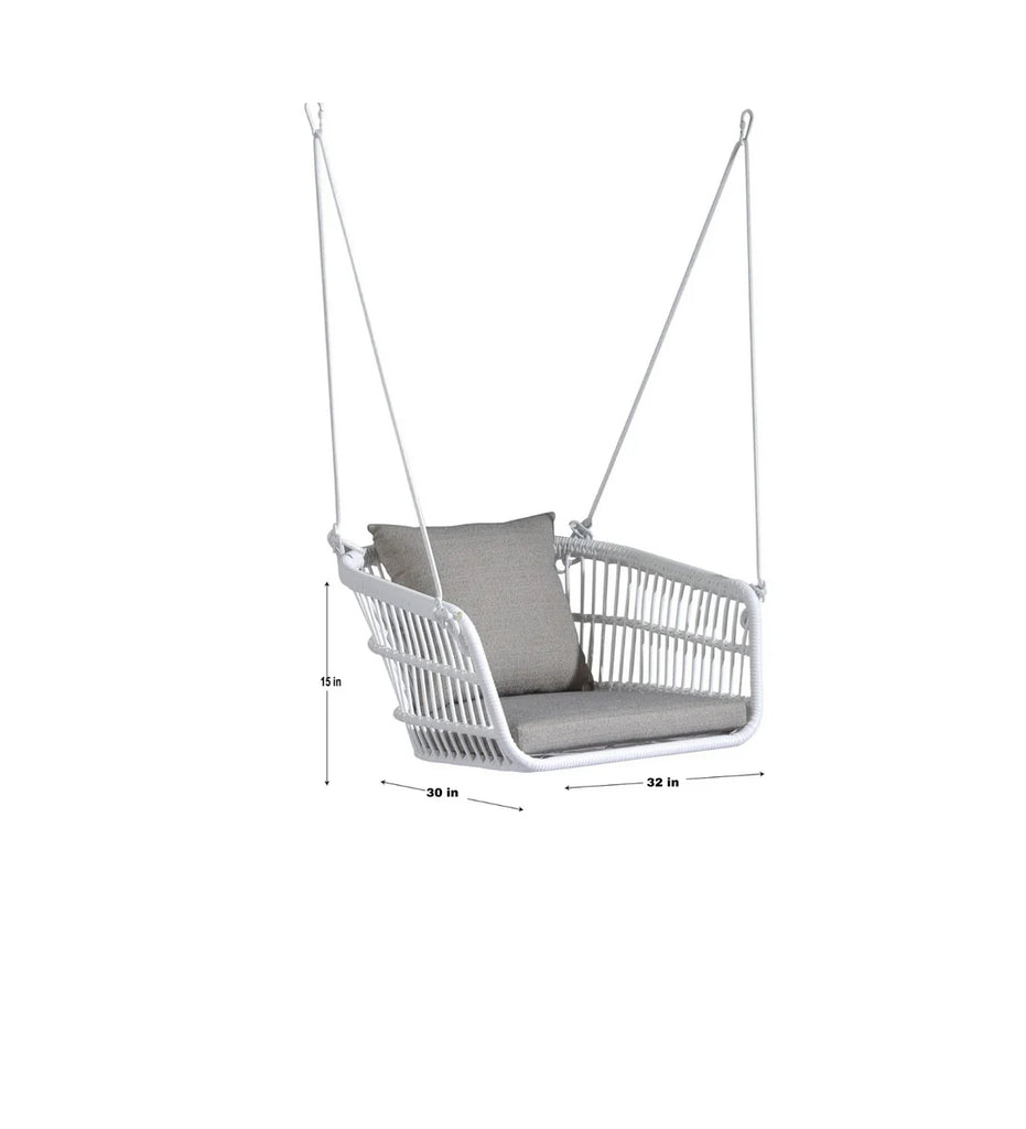 VIRASAT FURNITURE YETA SINGLE SEATER HANGING SWING WITHOUT STAND FOR BALCONY & GARDEN SWING (WHITE)