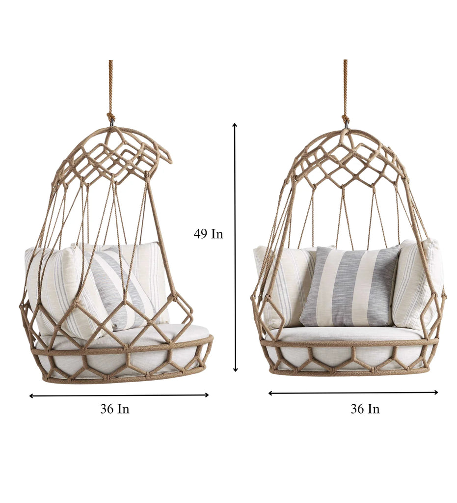 Virasat Single Seater Hanging Swing Without Stand For Balcony (Natural Brown) Braided & Rope-VIRASAT FURNITURE & FURNISHING