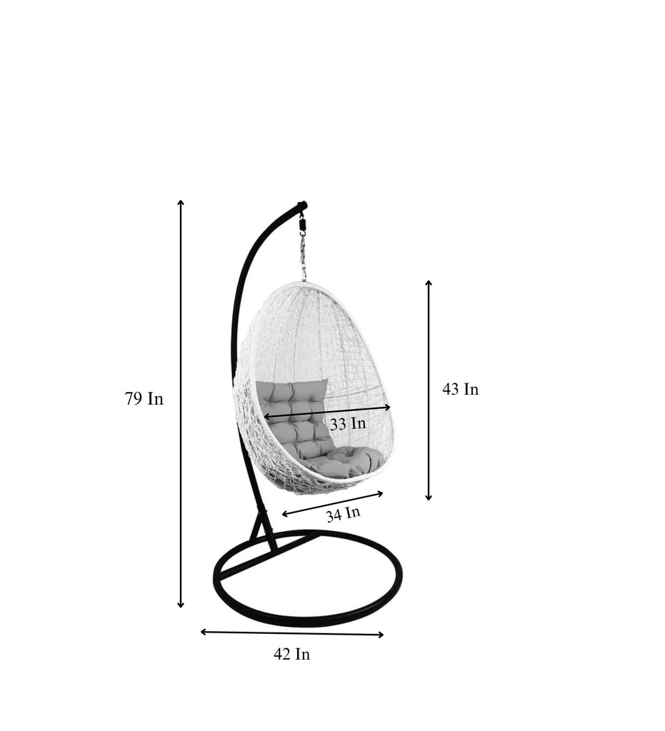 Virasat Single Seater Hanging Swing With Stand For Balcony, Garden Swing (White)-VIRASAT FURNITURE & FURNISHING