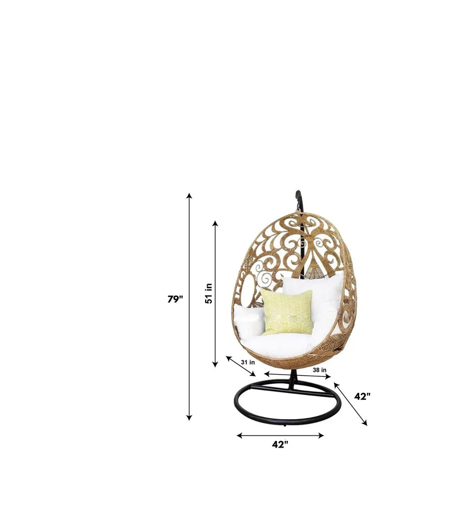 Virasat Single Seater Hanging Swing With Stand For Balcony, Garden (Tan)-VIRASAT FURNITURE & FURNISHING
