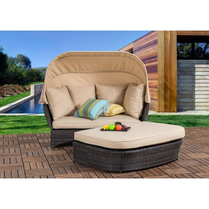 Virasat Outdoor Poolside Sunbed With Cushion Daybed (Brown)-VIRASAT FURNITURE & FURNISHING