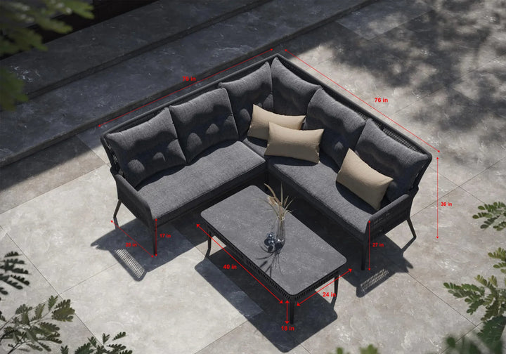 Virasat Mitya Outdoor Garden Balcony Sofa Set 5 Seater and 1 Center Table Set, Braid & Rope (Dark + Grey)