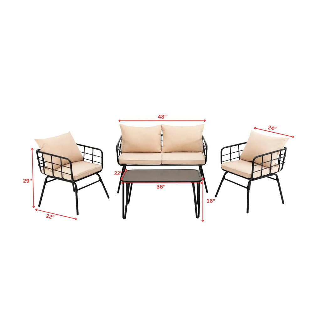 Virasat Outdoor Sofa Set 2 Seater, 2 Single Seater and 1 Center Table Set (Black + Beige)-VIRASAT FURNITURE & FURNISHING