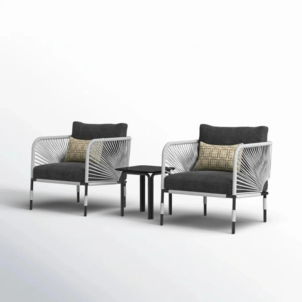 VIRASAT FURNITURE 3-Piece Outdoor Rope Patio Furniture Set with Cushions & Center Table – Beige