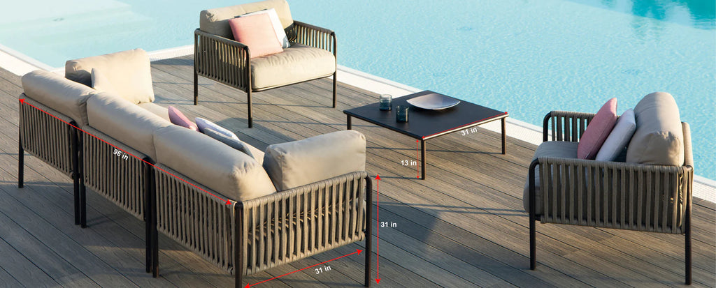 Virasat Outdoor Garden Balcony Sofa Set 3 Seater, 2 Single Seater 1 Center Table Set, Braided Rope (Tan)-VIRASAT FURNITURE & FURNISHING