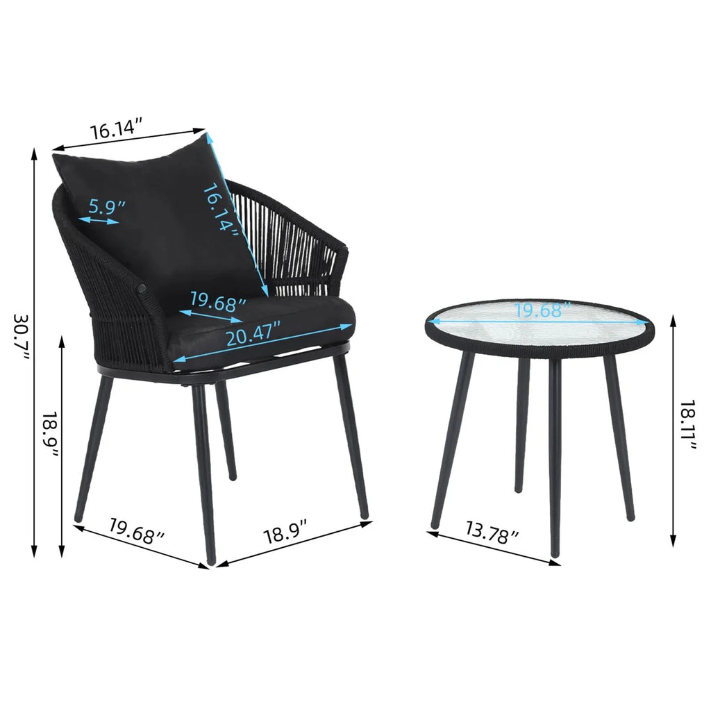 Virasat Outdoor Patio Seating Set 2 Chairs and 1 Table Set Braided & Rop-VIRASAT FURNITURE & FURNISHING