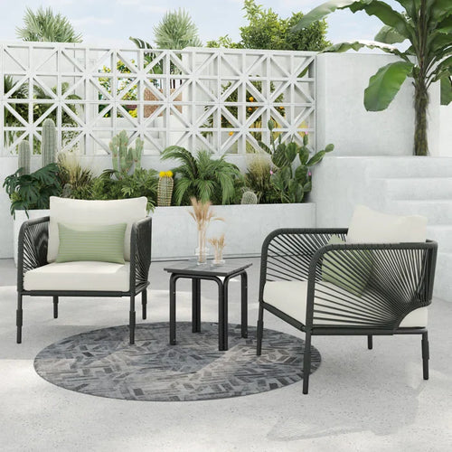 Virasat Outdoor Patio Seating Set 2 Chairs and 1 Table Set (GREY) Braided & Rope-VIRASAT FURNITURE & FURNISHING