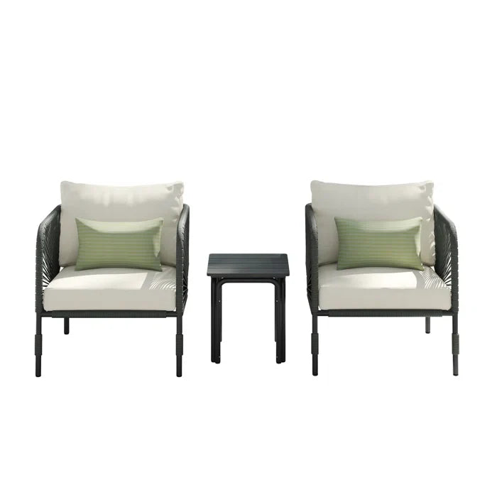 Virasat Outdoor Patio Seating Set 2 Chairs and 1 Table Set (GREY) Braided & Rope-VIRASAT FURNITURE & FURNISHING