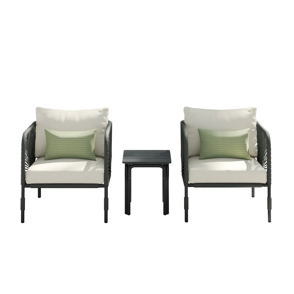 Virasat Outdoor Patio Seating Set 2 Chairs and 1 Table Set (GREY) Braided & Rope-VIRASAT FURNITURE & FURNISHING