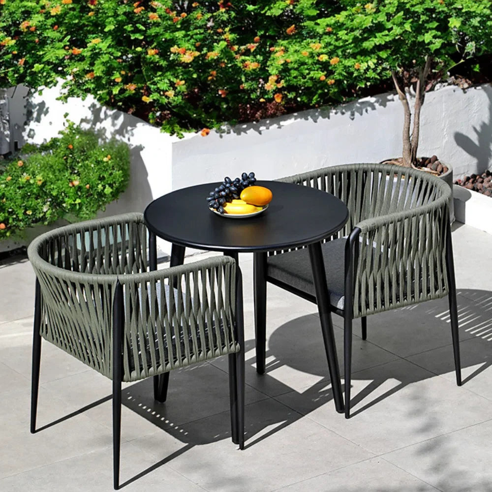 VIRASAT FURNITURE ROCÍO DE LA OUTDOOR PATIO SEATING SET 2 CHAIRS AND 1 TABLE SET (GREEN) BRAIDED & ROPE