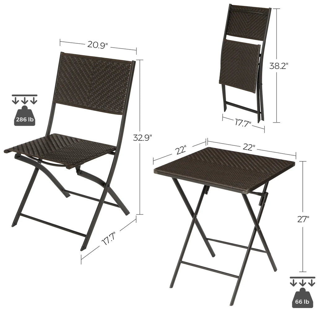 Virasat Outdoor Patio Seating Set 2 Chairs and 1 Table Set Dark Brown-VIRASAT FURNITURE & FURNISHING