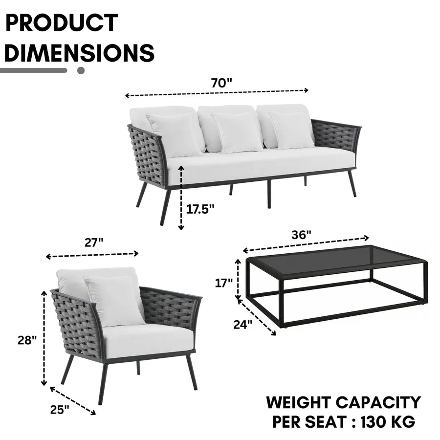VIRASAT FURNITURE 6-PIECE OUTDOOR ROPE SOFA SET 6-SEATER (GREY & WHITE)