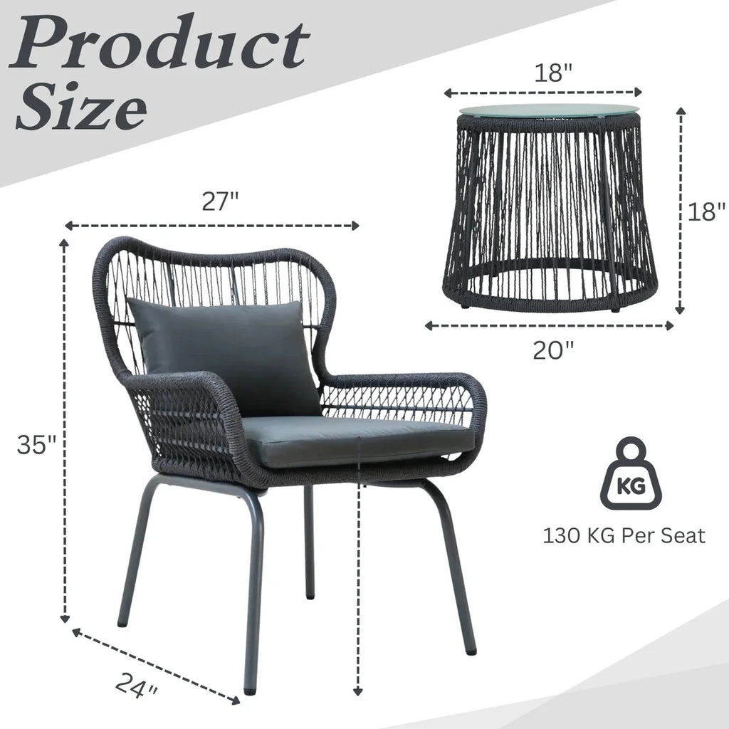 VIRASAT FURNITURE Outdoor Patio Garden 3 Piece All Weather Resistant Furniture Set