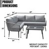 VIRASAT FURNITURE 6 SEATER L-SHAPE OUTDOOR ROPE CONVERSATION SOFA SET (GREY)