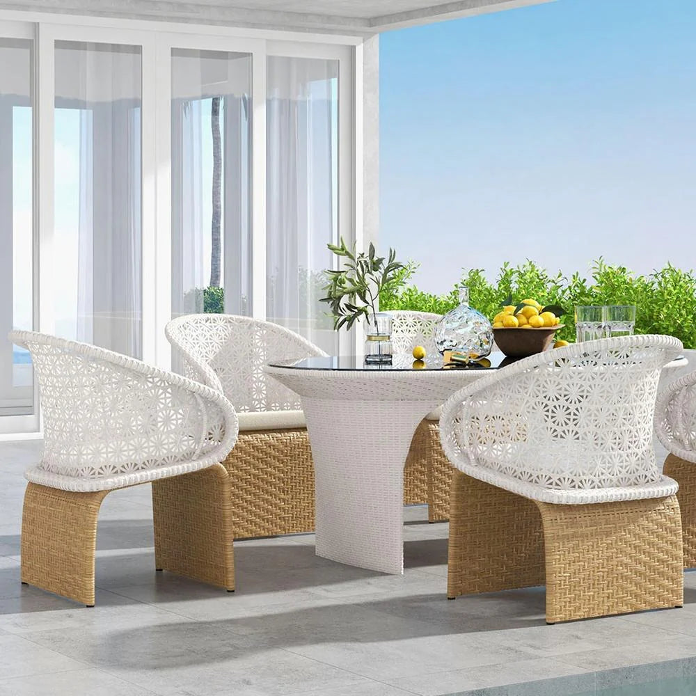 Virasat Outdoor Patio Seating Set 4 Chairs and 1 Table Set (Tan + White)-VIRASAT FURNITURE & FURNISHING