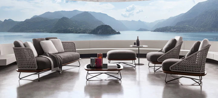 VIRASAT FURNITURE OUTDOOR ROPE SOFA SET 6-SEATER WITH OTTOMAN & CENTER TABLE (GREY) - GARDEN & BALCONY BRAIDED SET
