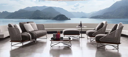 VIRASAT FURNITURE OUTDOOR ROPE SOFA SET 6-SEATER WITH OTTOMAN & CENTER TABLE (GREY) - GARDEN & BALCONY BRAIDED SET