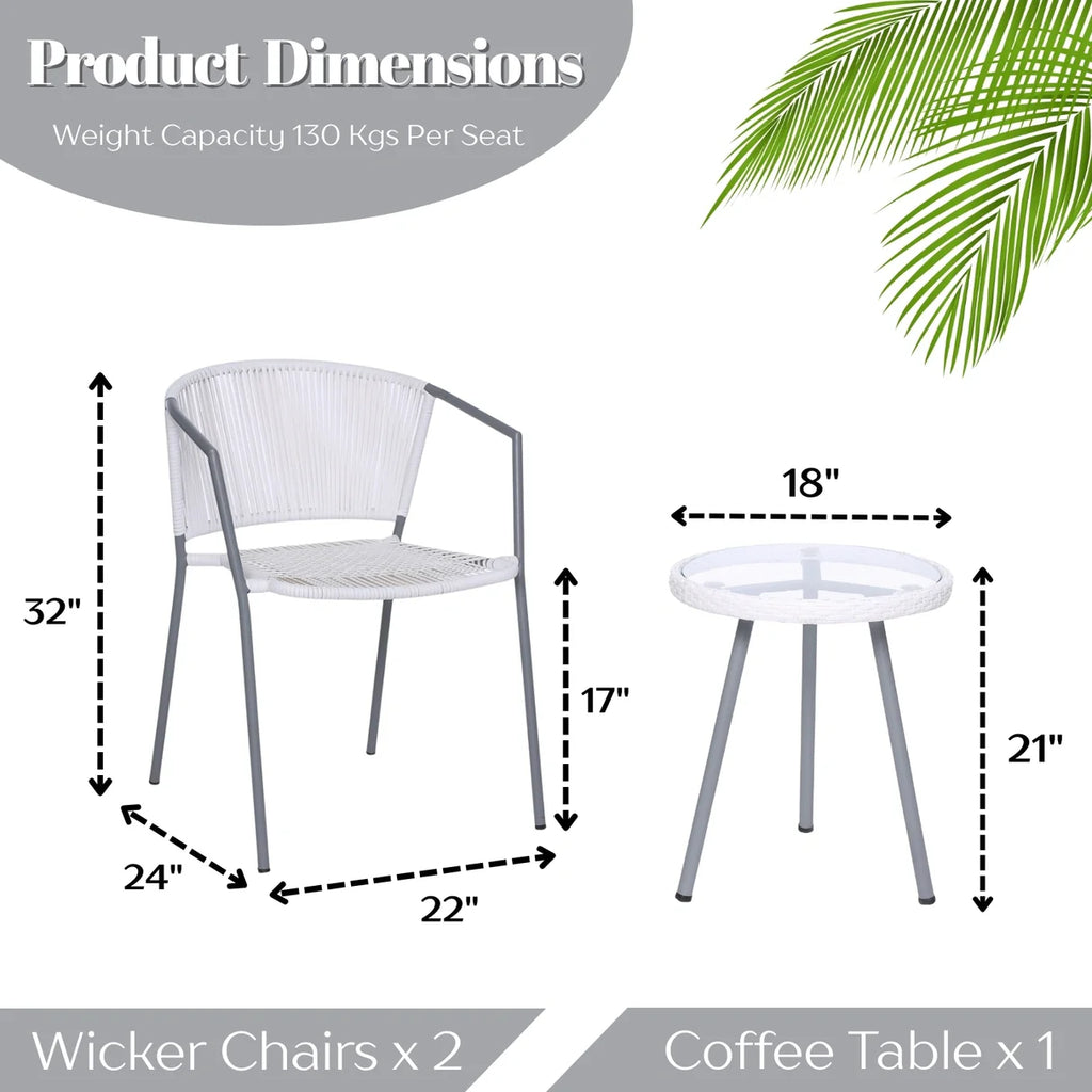 VIRASAT FURNITURE 3-Piece Outdoor White Wicker Patio Set