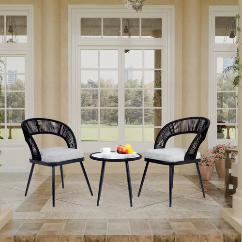 Virasat Outdoor Patio Seating Set 2 Chairs and 1 Table Set Braided & Rope-VIRASAT FURNITURE & FURNISHING