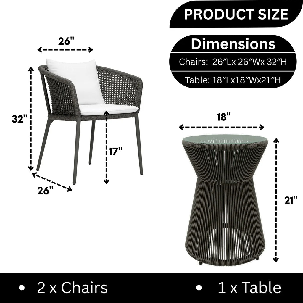 VIRASAT FURNITURE Outdoor Rope 3-Piece Patio Set