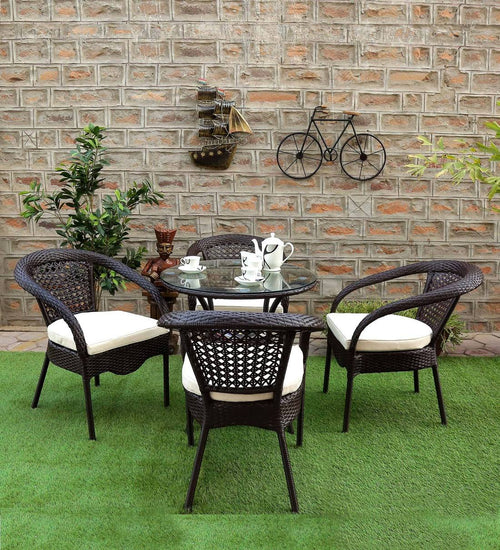 Virasat Outdoor Patio Seating Set 4 Chairs and 1 Table Set (Dark Brown)-VIRASAT FURNITURE & FURNISHING
