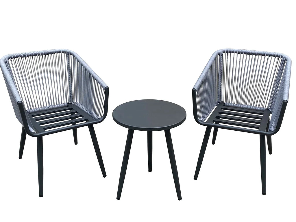 Virasat Outdoor Patio Seating Set 2 Chairs and 1 Table Set (Grey) Braided & Rope-VIRASAT FURNITURE & FURNISHING