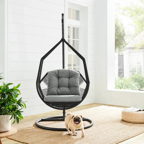 Virasat Single Seater Hanging Swing With Stand For Balcony, Garden (Black) Braided & Rope-VIRASAT FURNITURE & FURNISHING