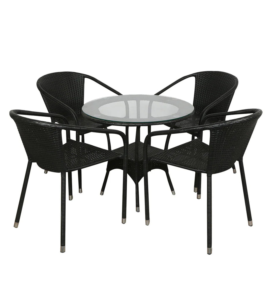 Virasat Outdoor Patio Seating Set 4 Chairs and 1 Table Set (Black)-VIRASAT FURNITURE & FURNISHING