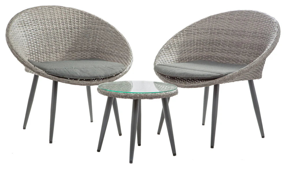 Virasat Outdoor Patio Seating Set 2 Chairs 1 Table Grey-VIRASAT FURNITURE & FURNISHING