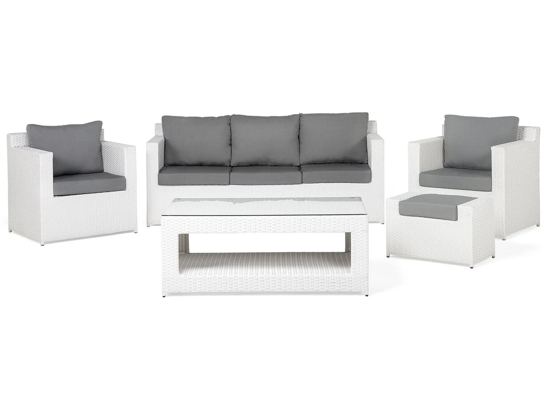 Virasat Nicholas Outdoor Sofa Set 3 Seater , 2 Single seater With Ottoman and 1 Center Table Set (White)